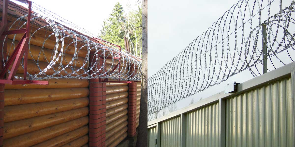 Спиральные и плоские барьеры безопасности на заборе